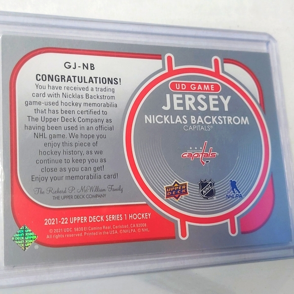 Nicklas Backstrom Upper Deck Game-Used Jersey Hockey Card Washington Capitals - Picture 2 of 2